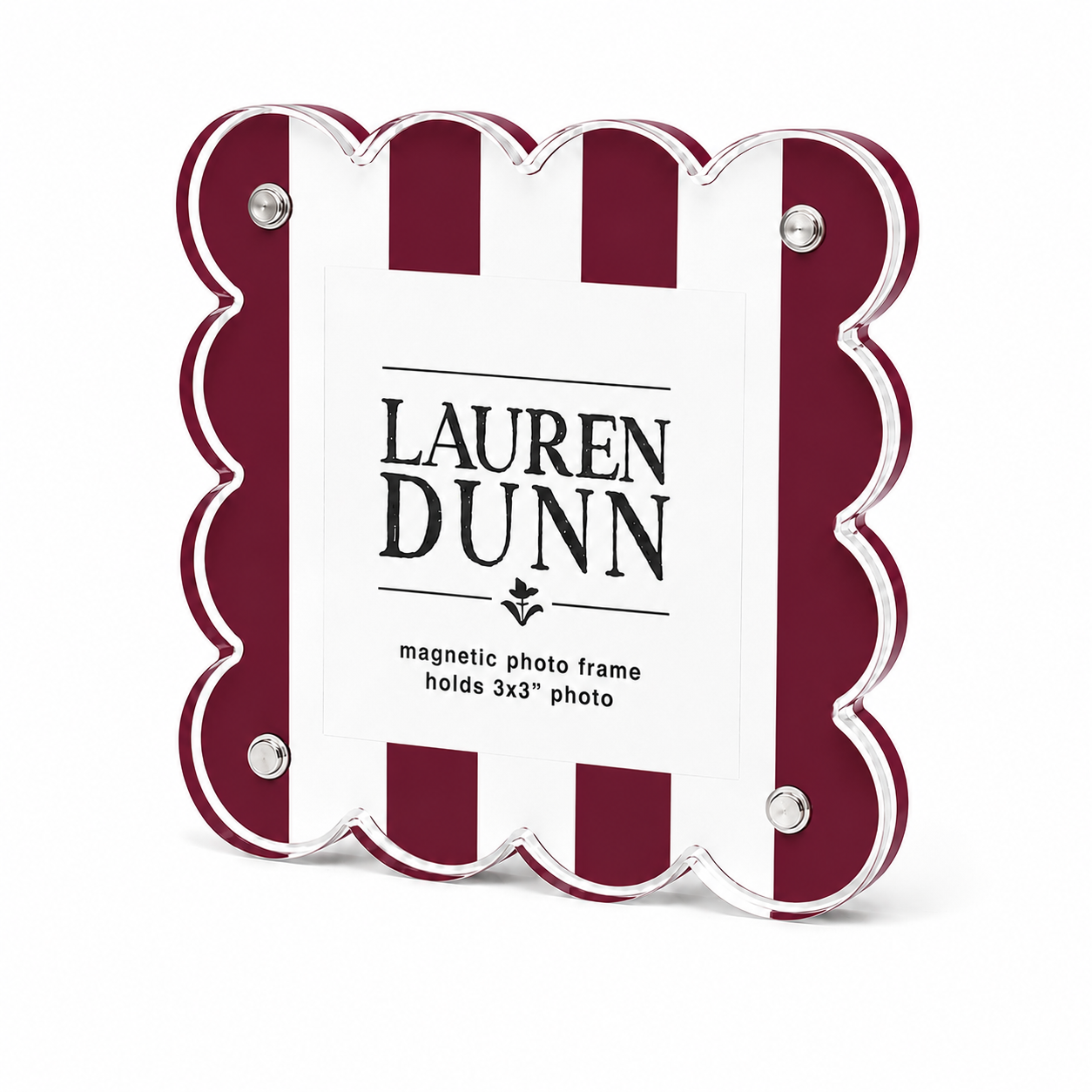 Dark Maroon and White Striped Gameday Scalloped Acrylic Frame