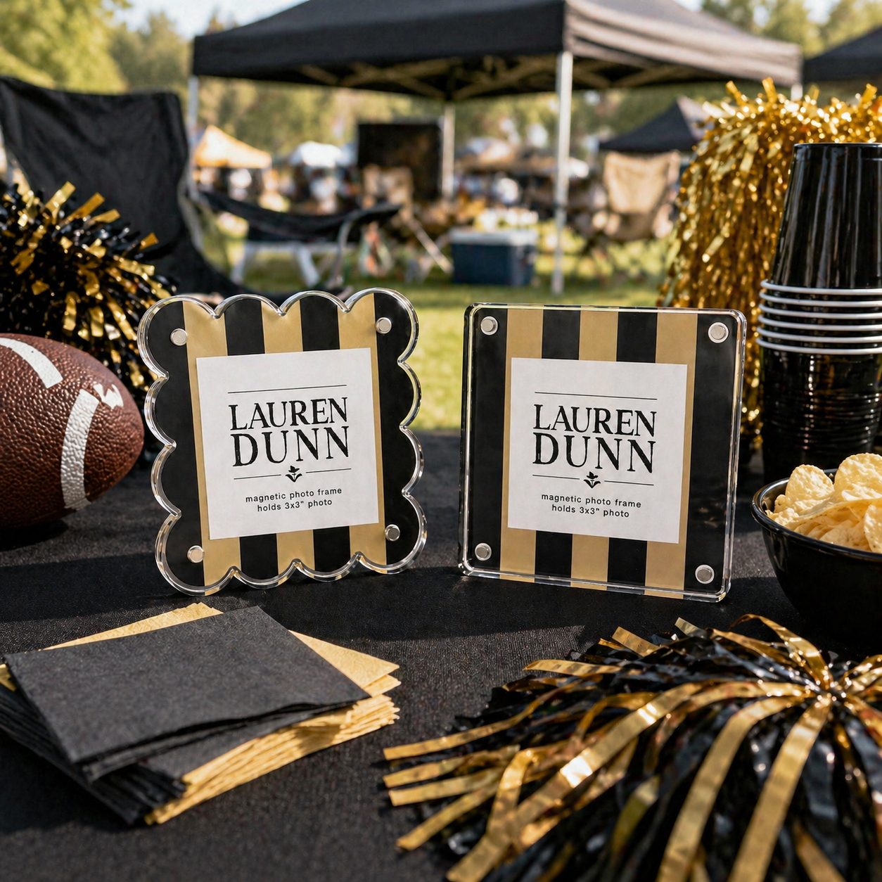 Muted Gold and Black Striped Gameday Square Acrylic Frame