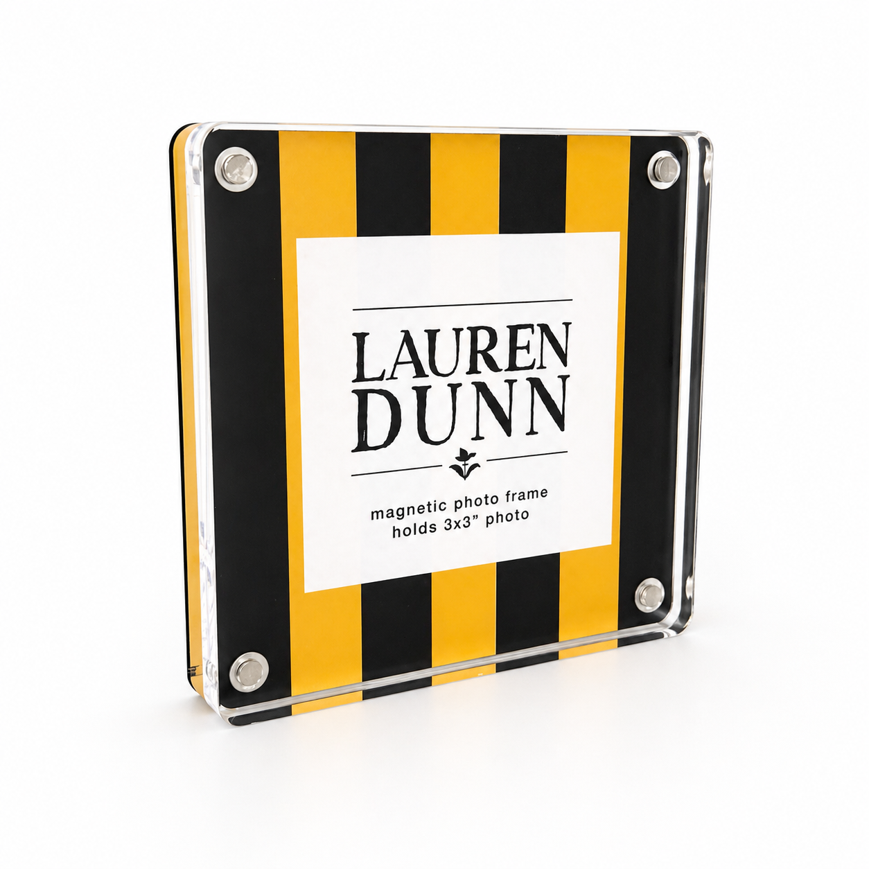 Bright Gold and Black Striped Gameday Square Acrylic Frame