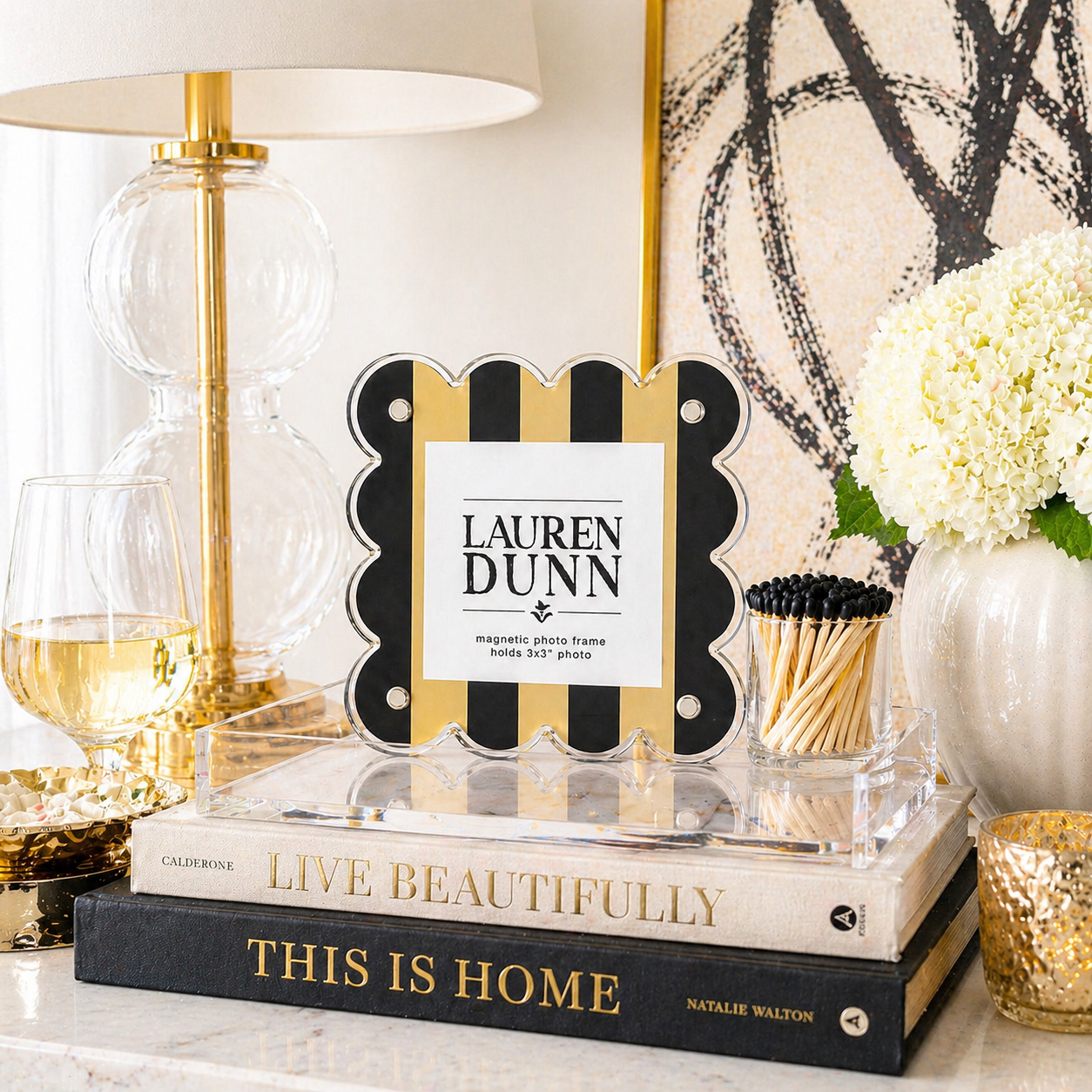 Muted Gold and Black Striped Gameday Scalloped Acrylic Frame