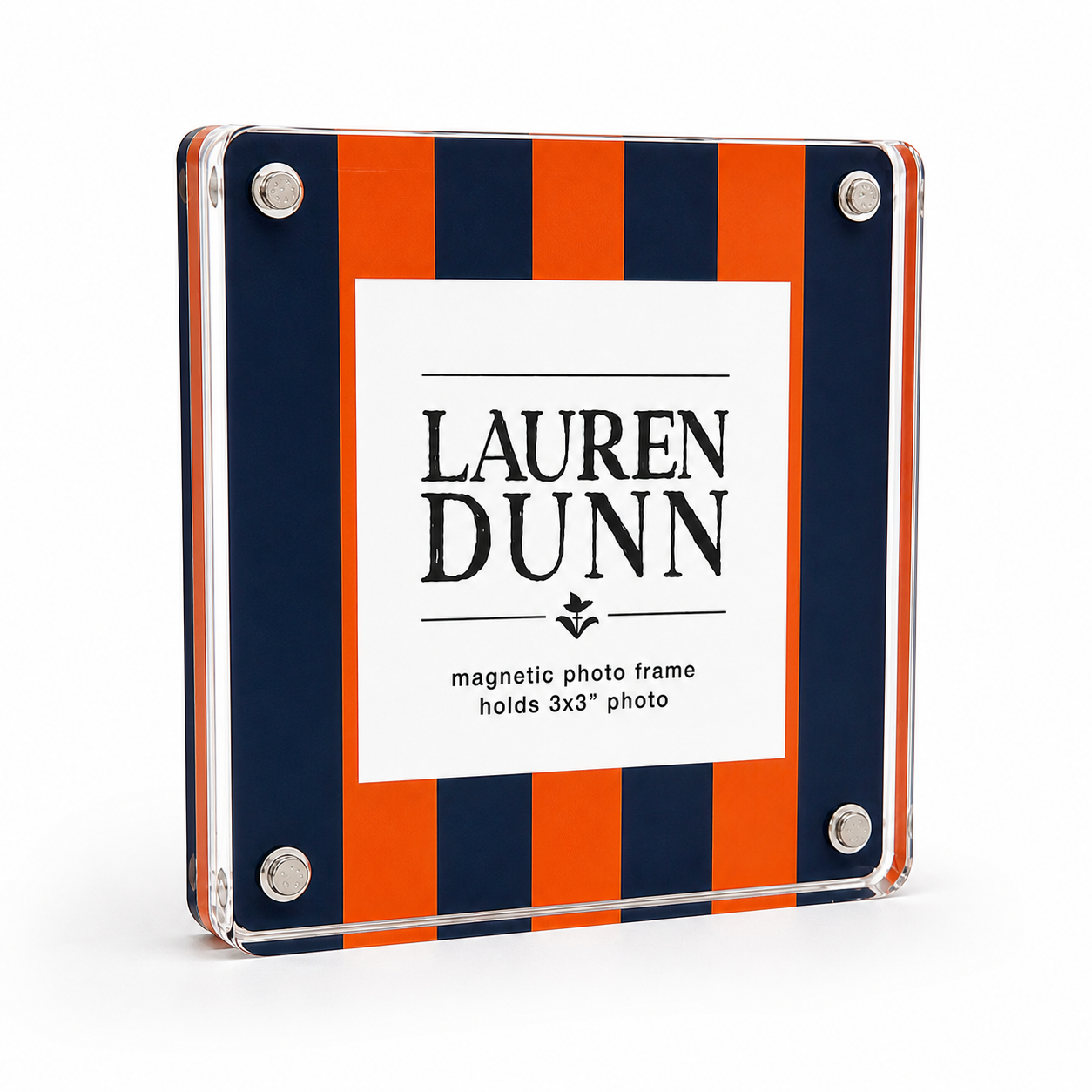 Orange and Navy Striped Gameday Square Acrylic Frame