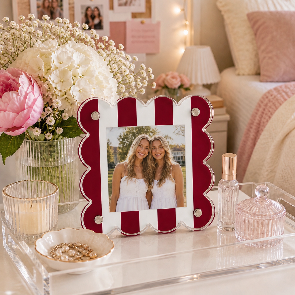 Red and White Striped Gameday Scalloped Acrylic Frame