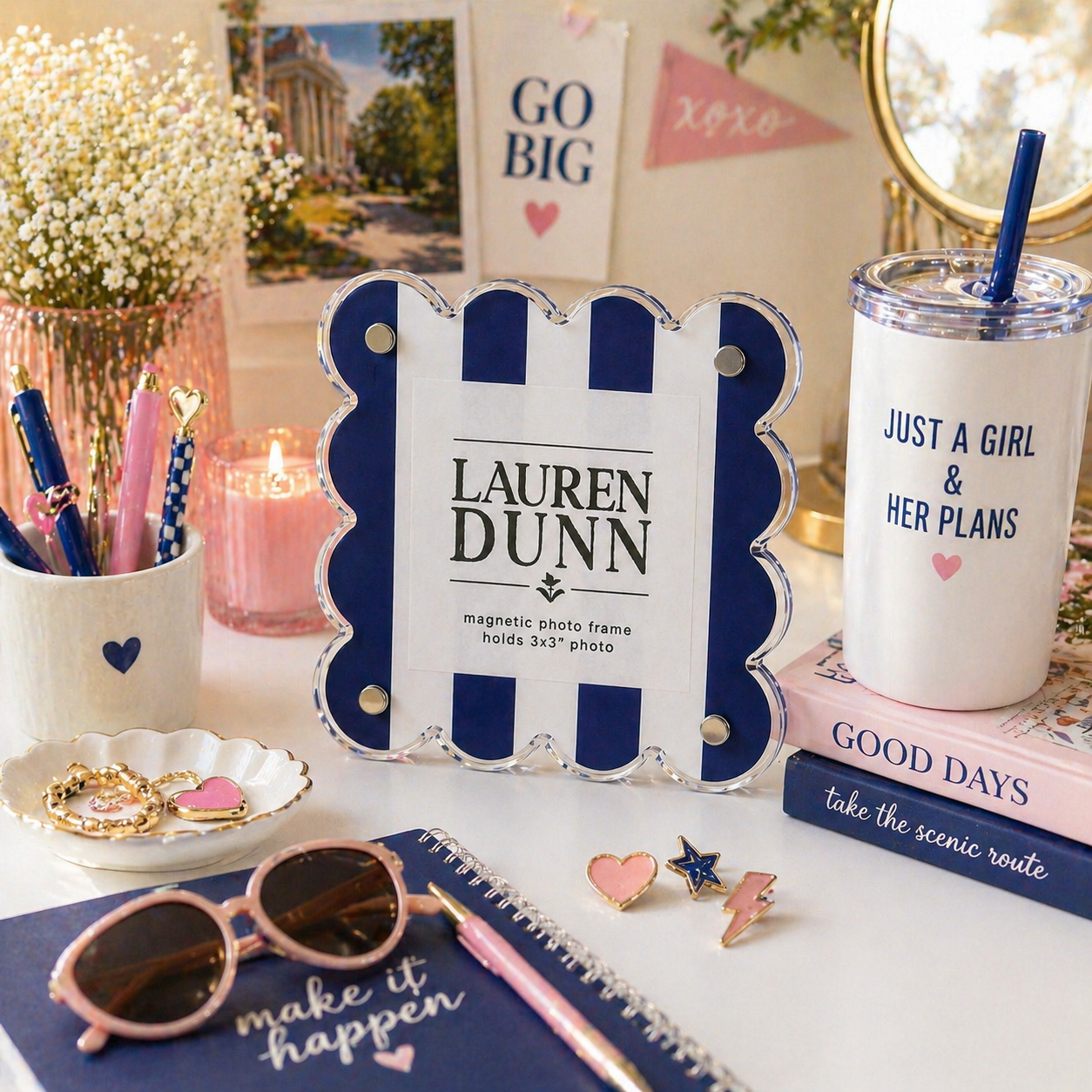 Blue and White Striped Gameday Scalloped Acrylic Frame