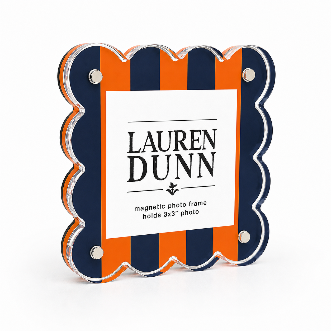 Orange and Navy Striped Gameday Scalloped Acrylic Frame