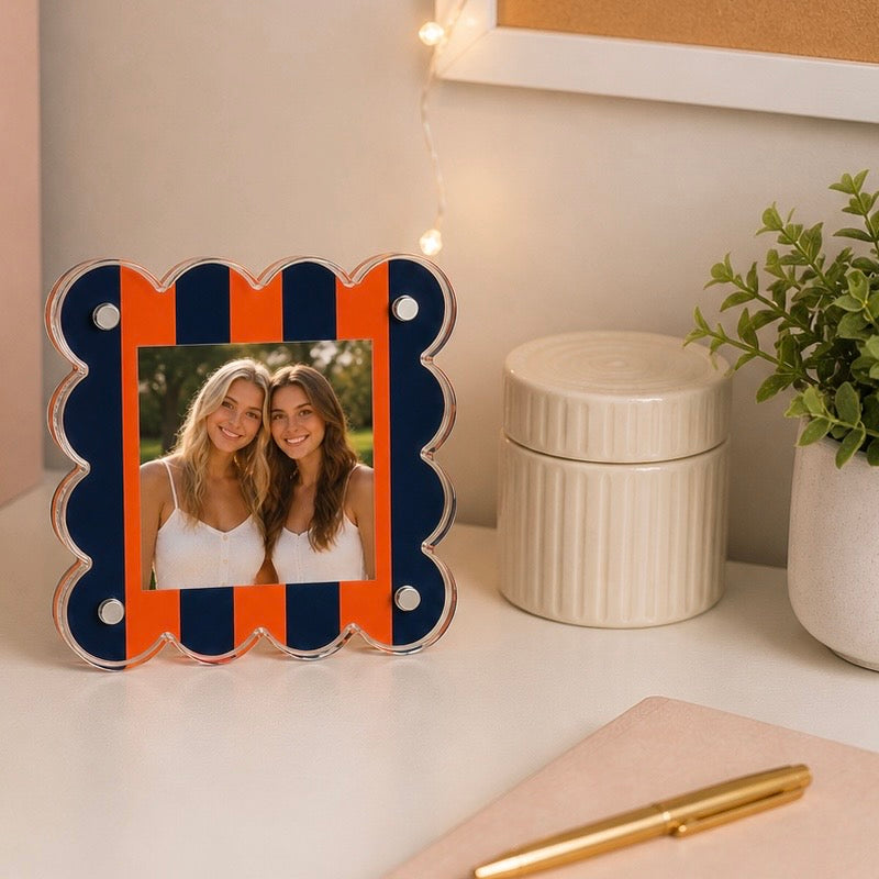 Orange and Navy Striped Gameday Scalloped Acrylic Frame