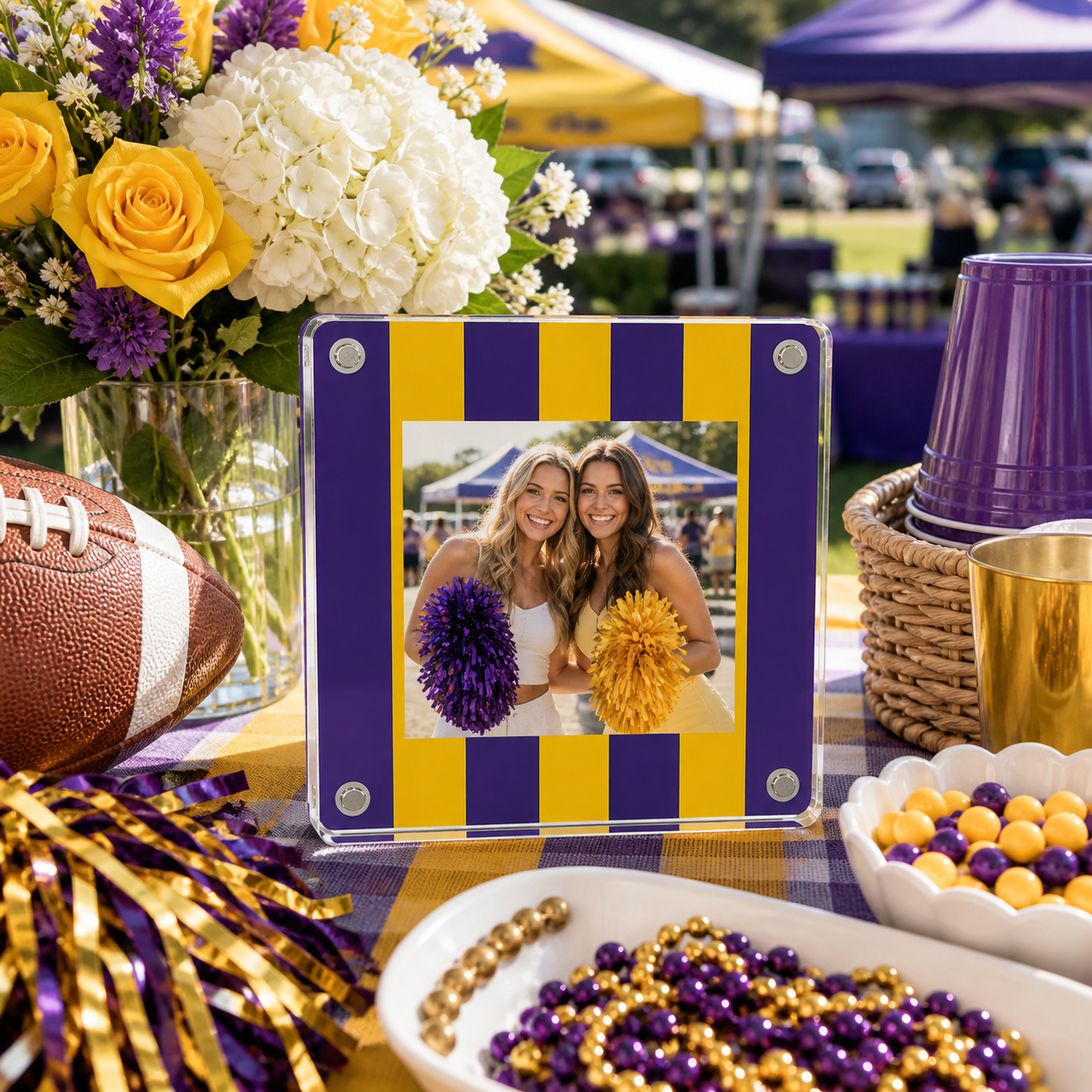 Purple and Gold Striped Gameday Square Acrylic Frame
