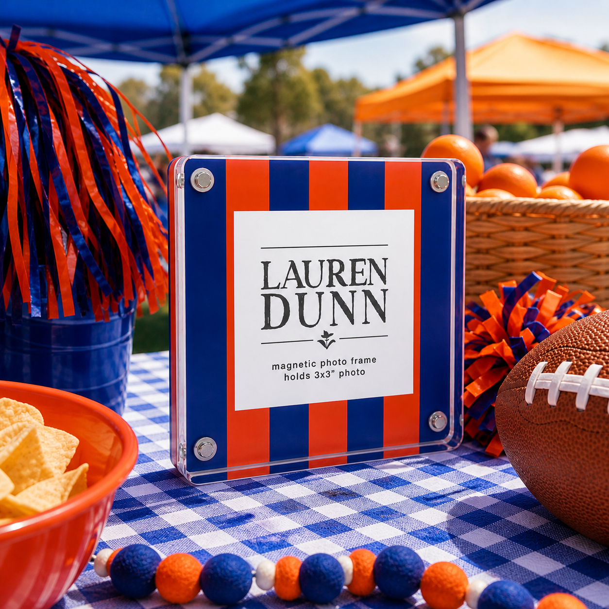 Orange and Blue Striped Gameday Square Acrylic Frame