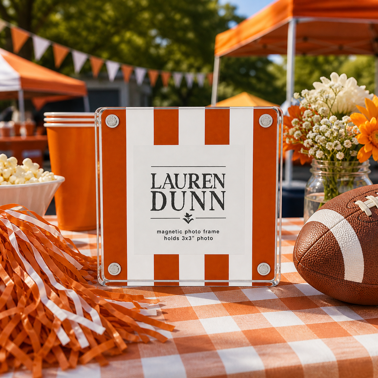 Burnt Orange and White Striped Gameday Square Acrylic Frame
