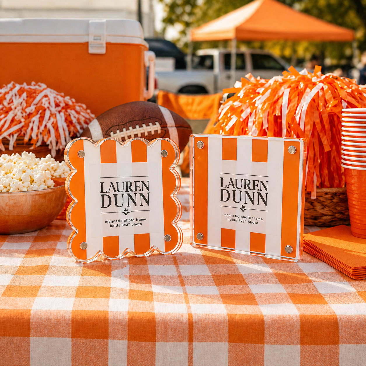 Orange and White Striped Gameday Square Acrylic Frame