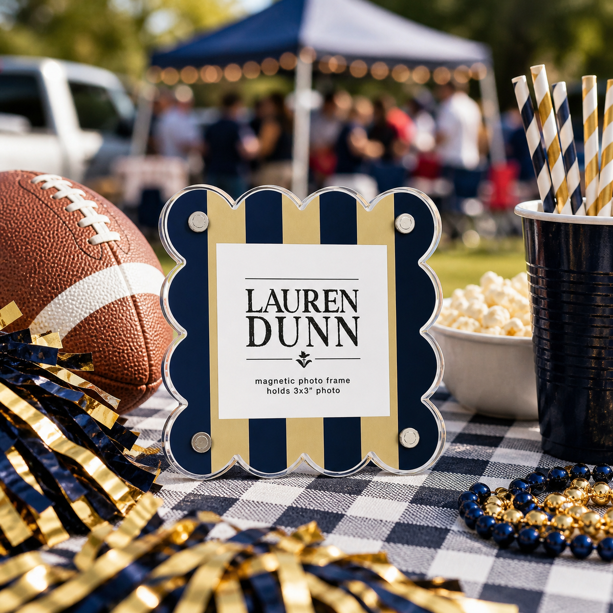 Gold and Blue Striped Gameday Scalloped Acrylic Frame