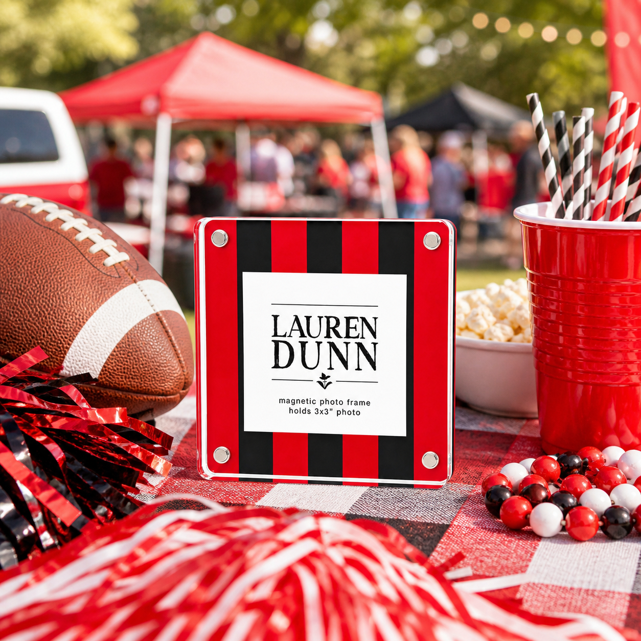 Red and Black Striped Gameday Square Acrylic Frame