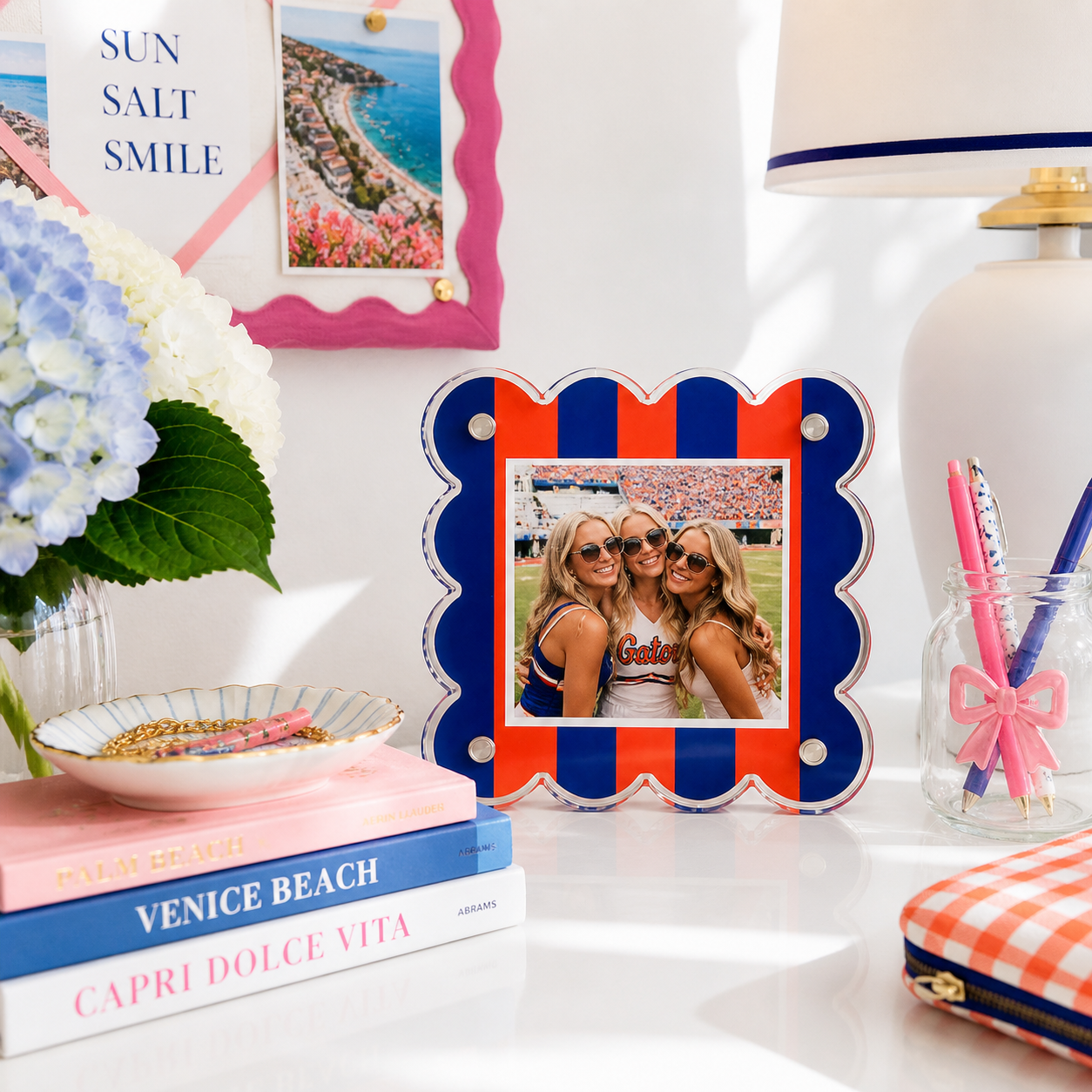 Orange and Blue Striped Gameday Scalloped Acrylic Frame