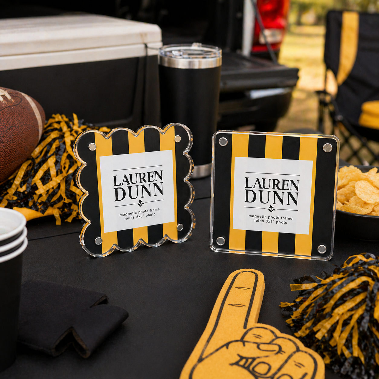 Bright Gold and Black Striped Gameday Scalloped Acrylic Frame