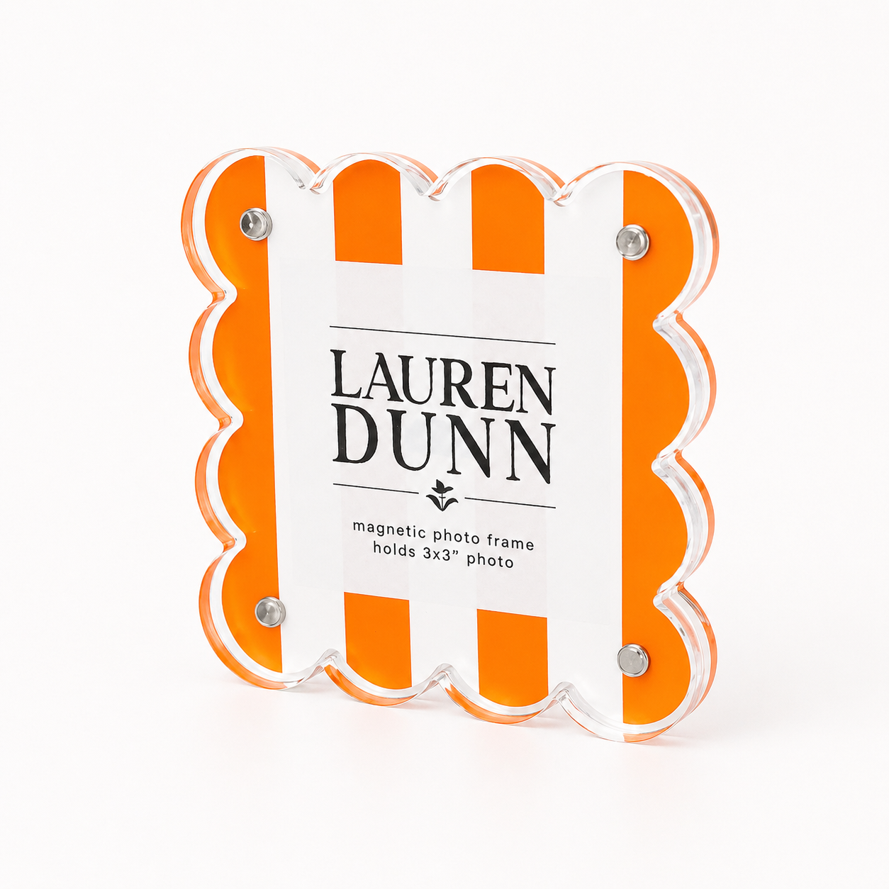 Orange and White Striped Gameday Scalloped Acrylic Frame