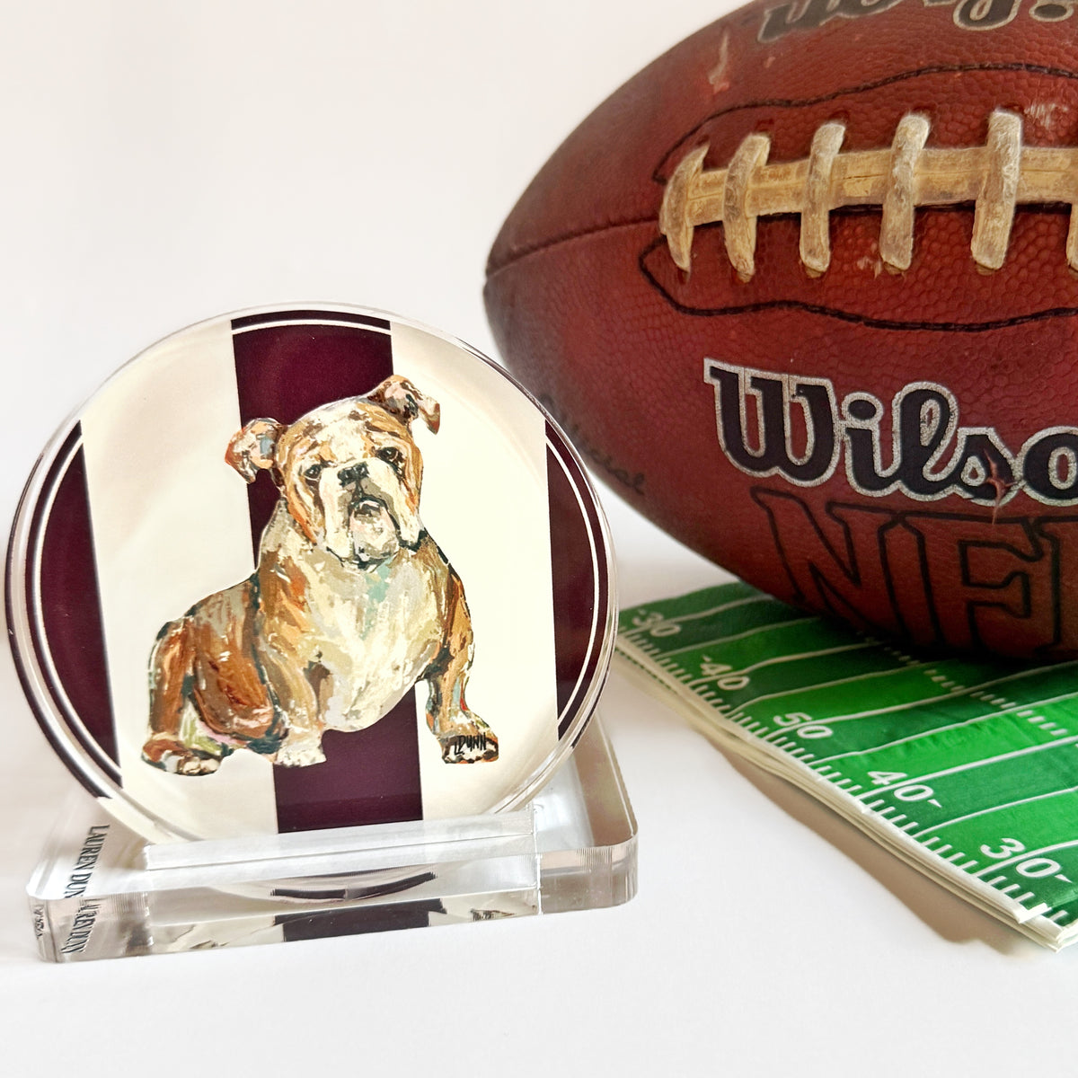 BULLDOG IN CLASSIC MAROON GAME DAY COASTER SET