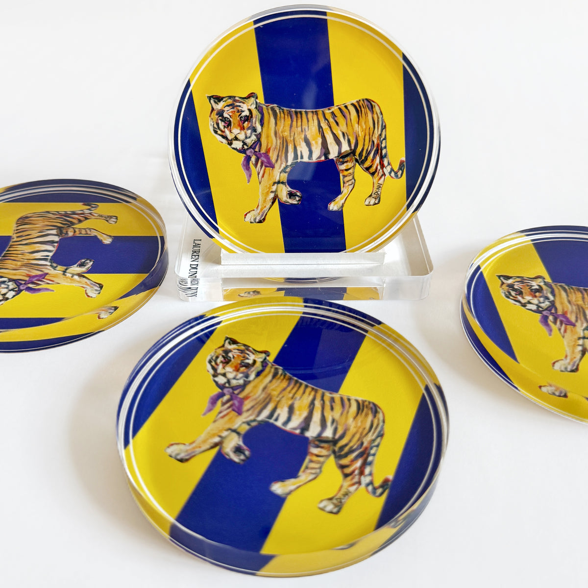 TIGER IN PURPLE GAME DAY COASTER SET