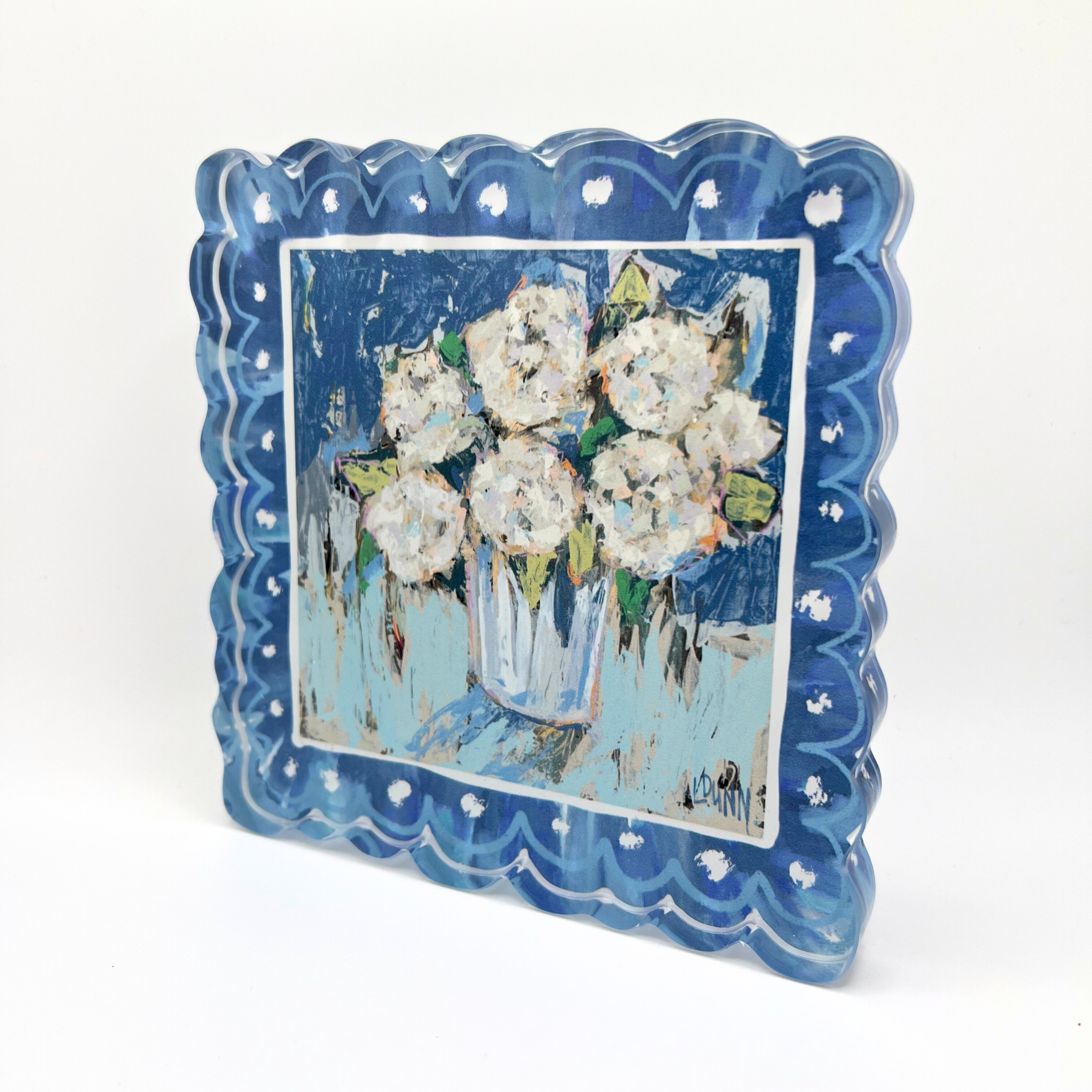 SCALLOPED BLUE HYDRANGEA ACRYLIC BLOCK