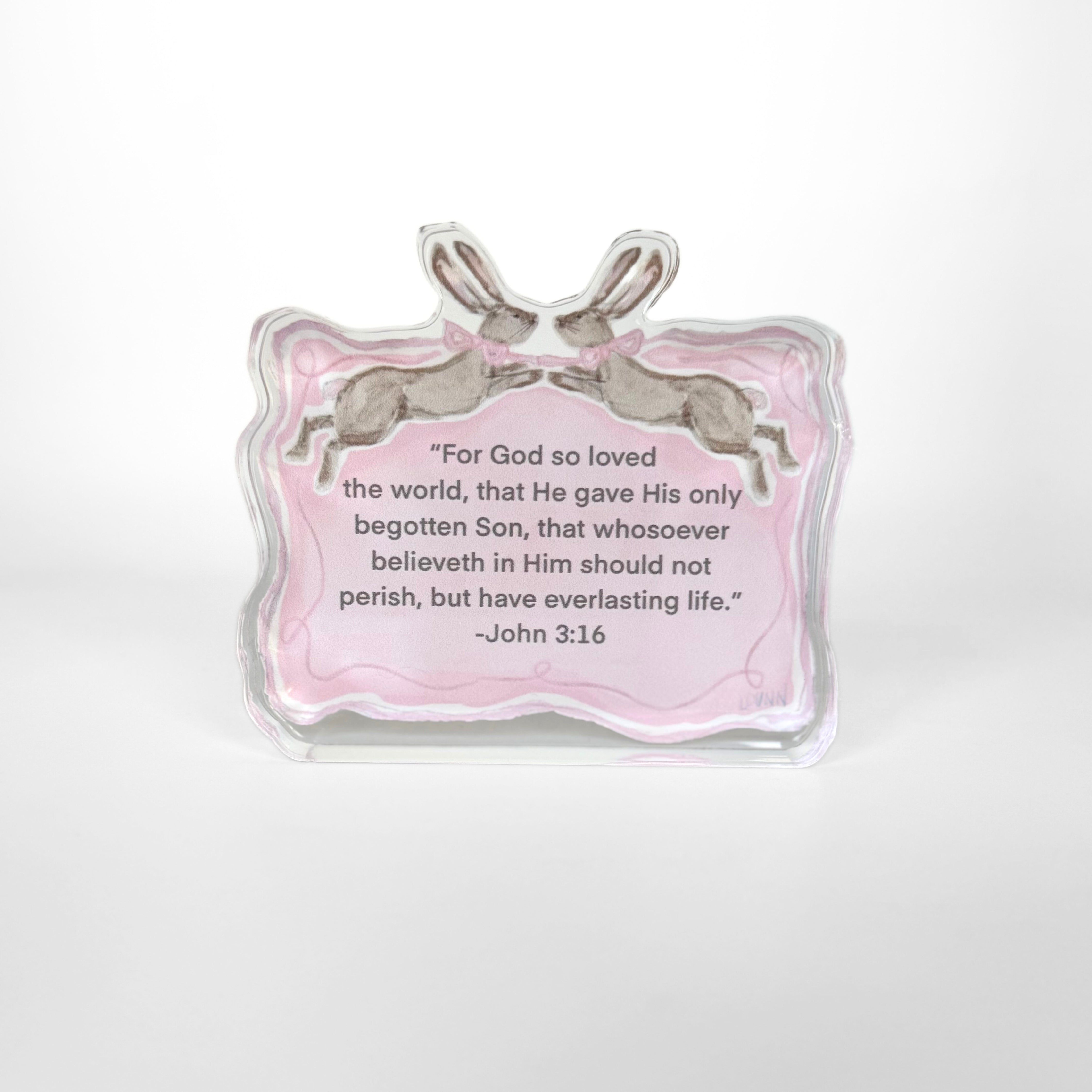 Pink John 3:16 Acrylic Scripture Block