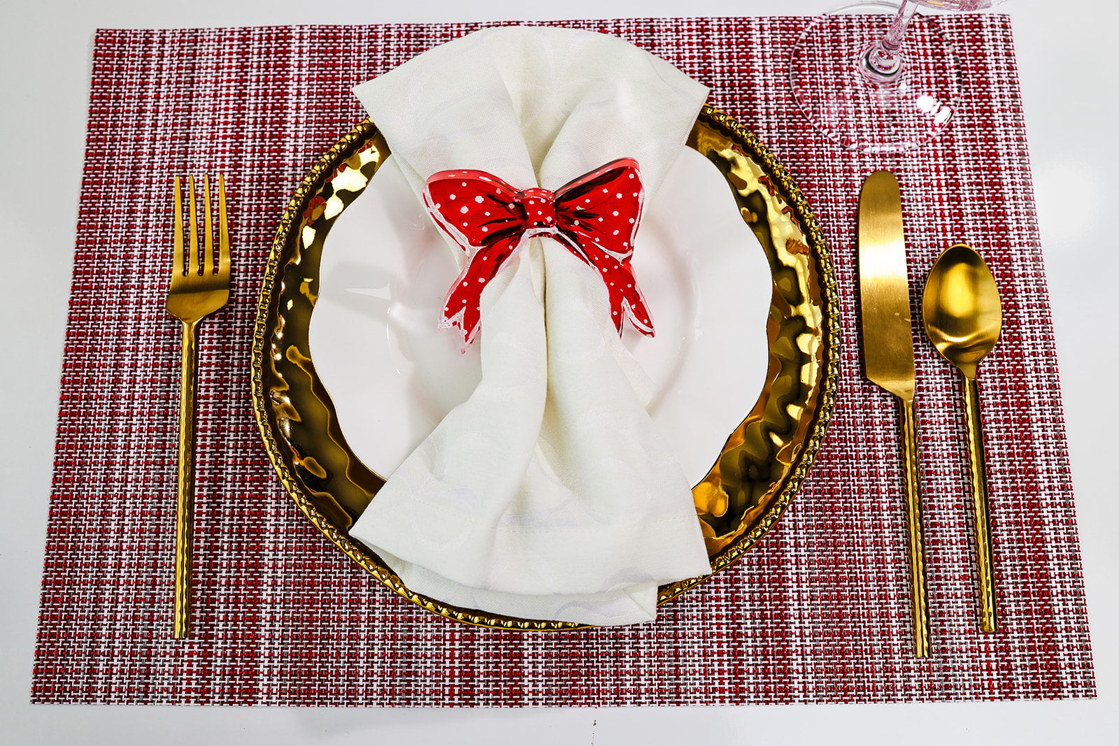 Red Polka Dot Bow Acrylic Napkin Ring Set of 4