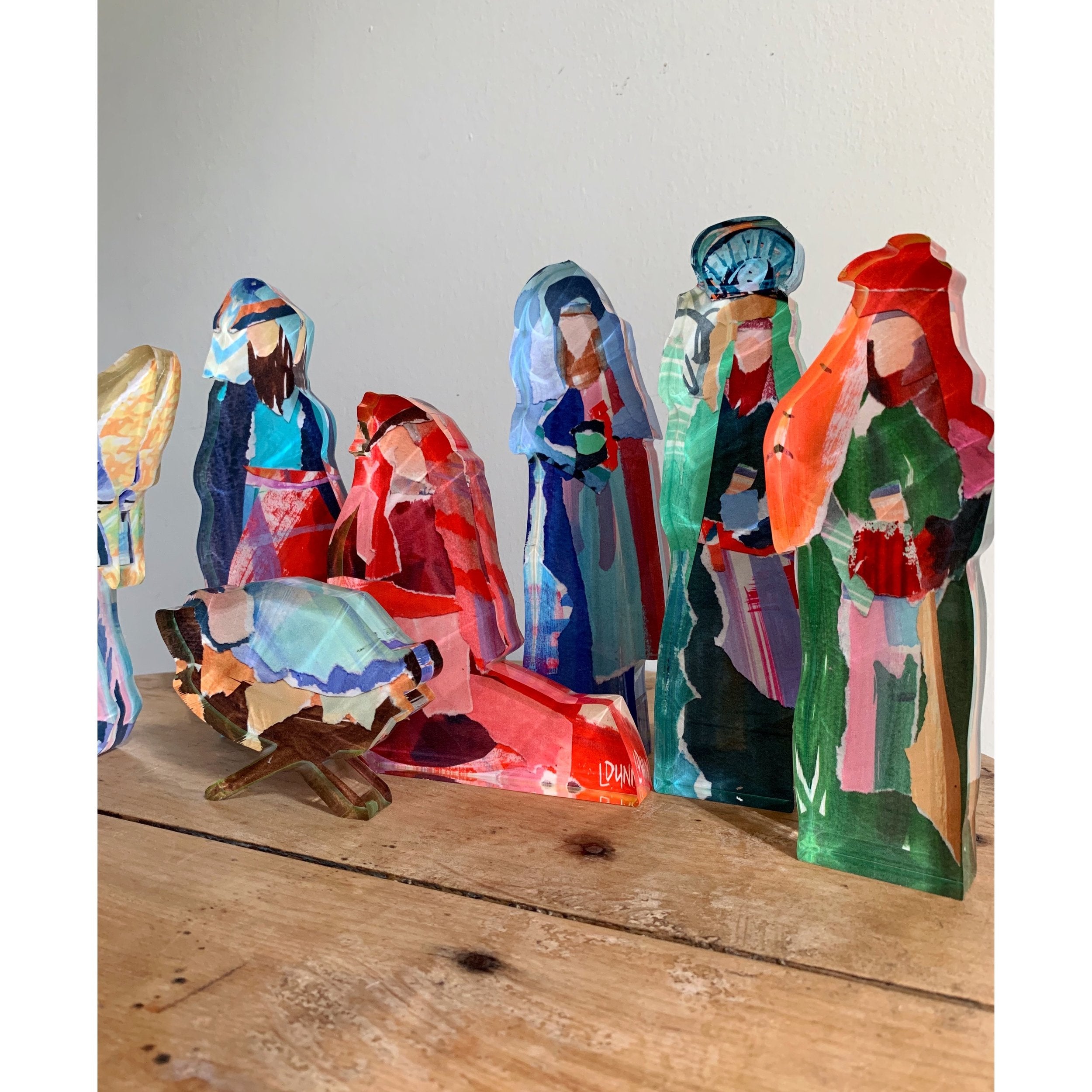 collaged acrylic nativity set