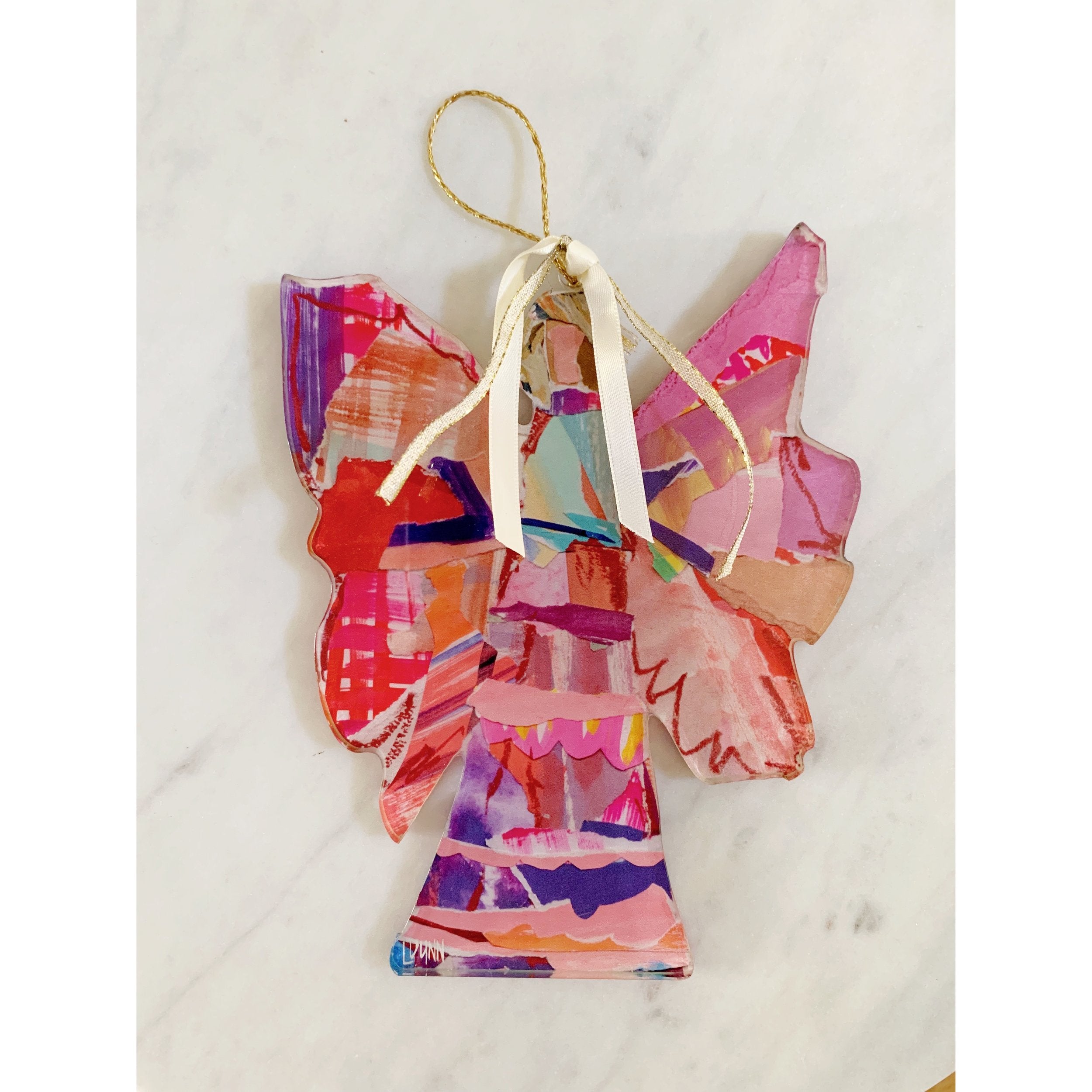 pink acrylic angel ornament with wings