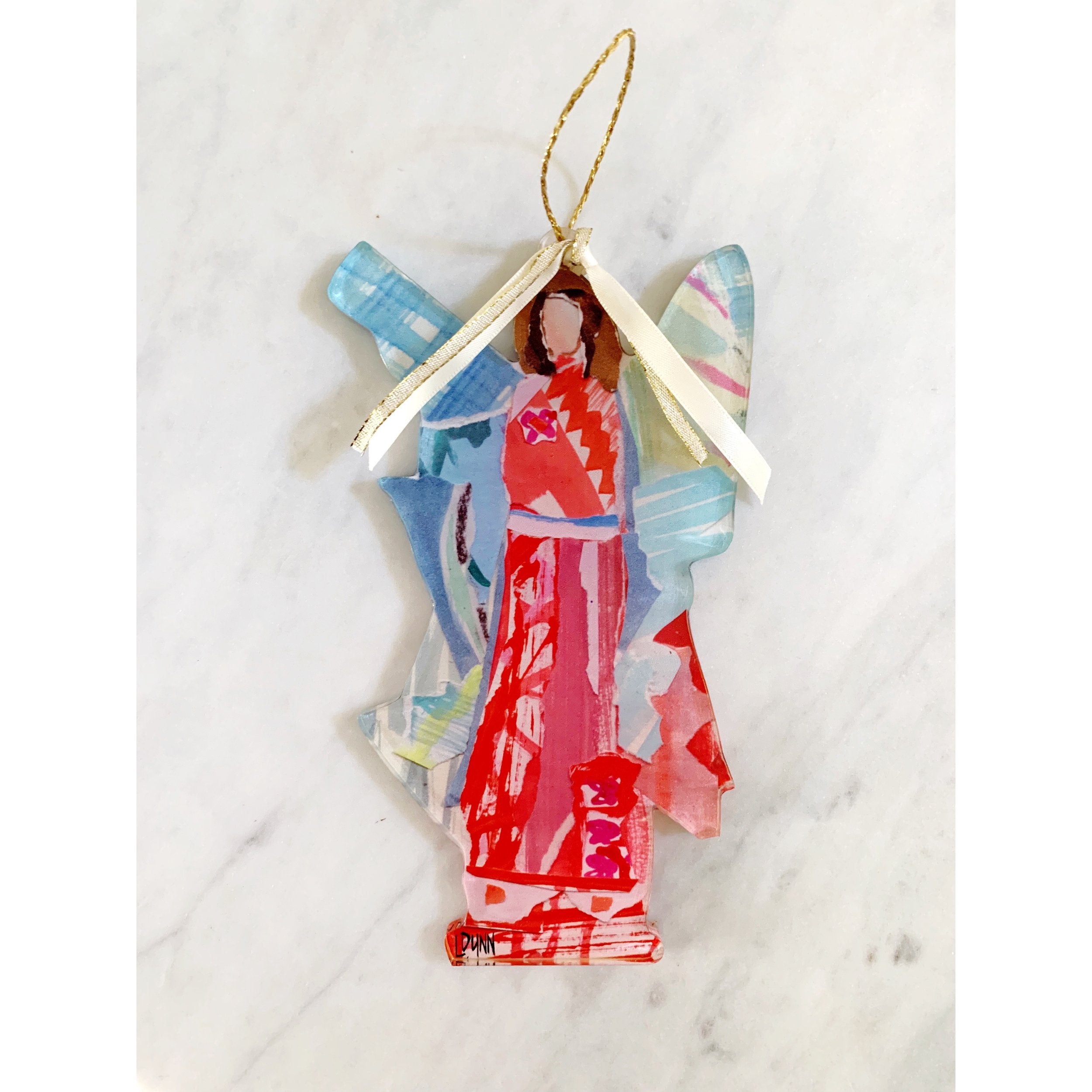 red acrylic angel ornament with wings